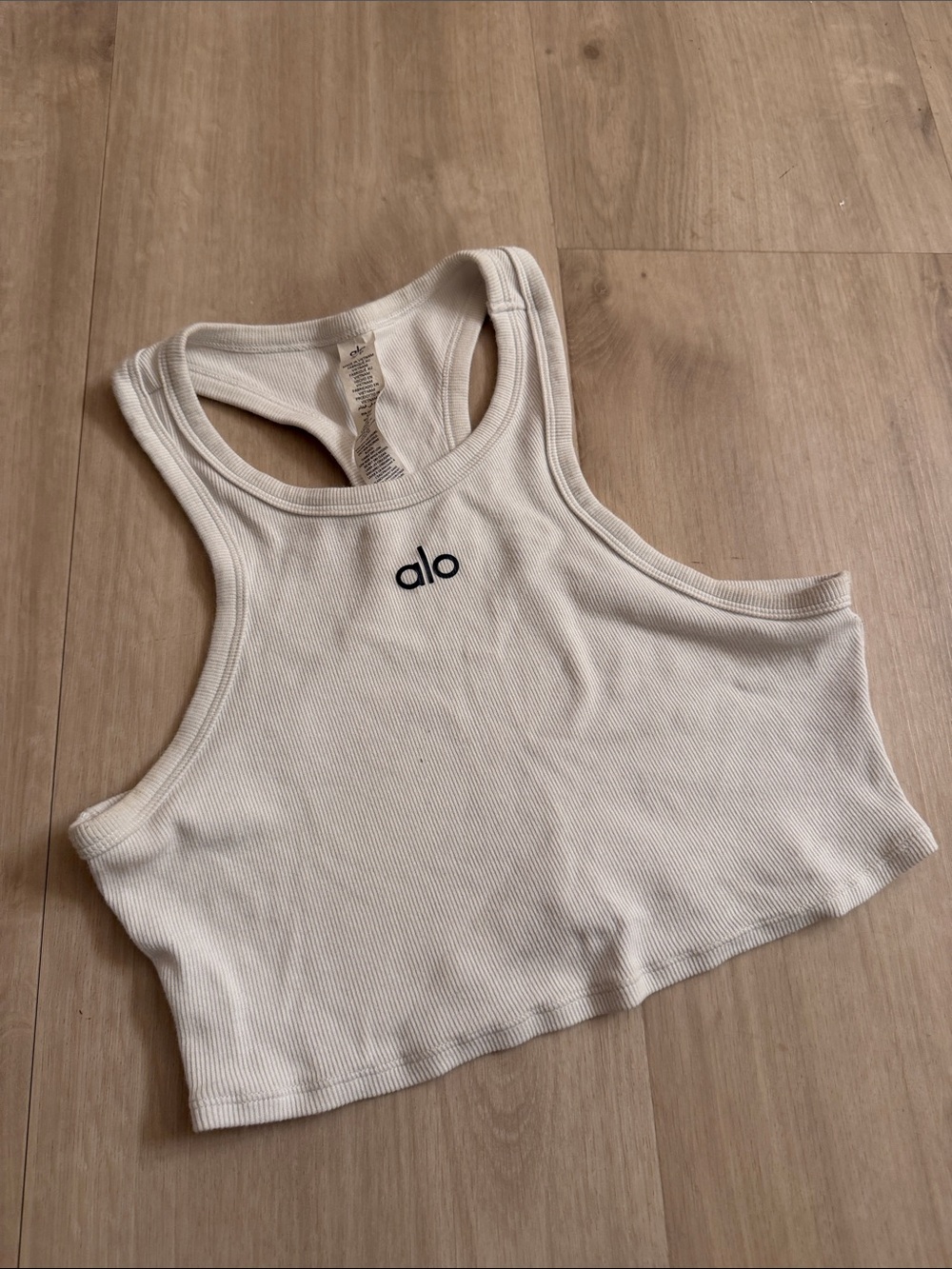 ALO Yoga White Ribbed Racerback Crop Tank